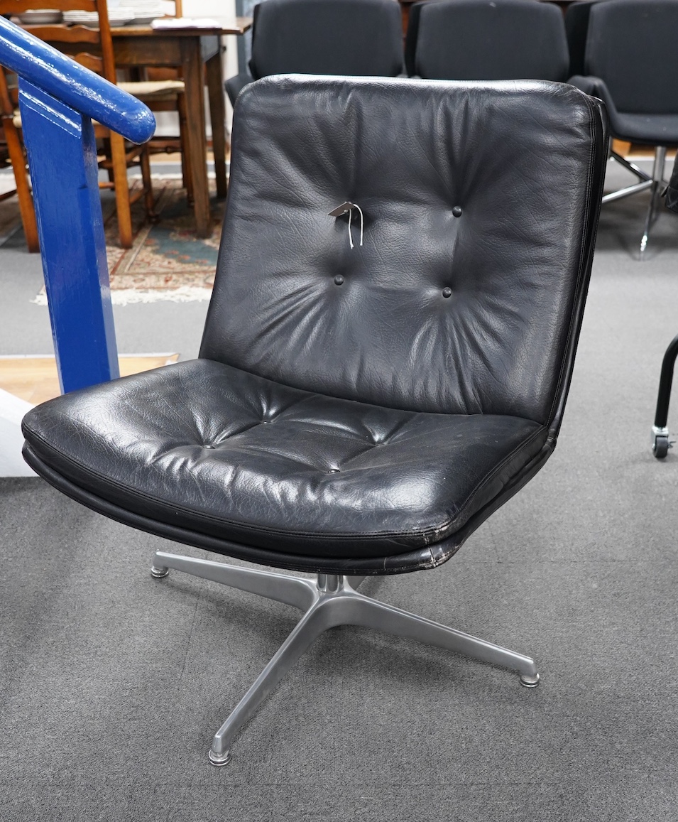 Geoffrey Harcourt for Artifort, a mid century black leather lounge chair, width 57cm, depth 60cm, height 75cm. Condition - fair